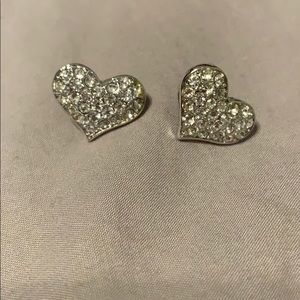 Silver hearts crystal stud earrings.